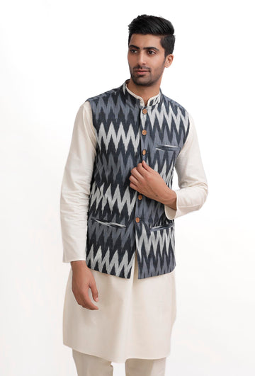 Indigo Blue Ikat Nehru Jacket